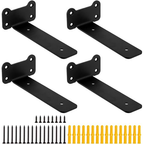 Staffe per mensole, 4 staffe per mensole galleggianti, staffe per mensole in metallo nero, staffe per carichi pesanti, staffe da parete invisibili a forma di L, staffe da parete per camere da letto, u