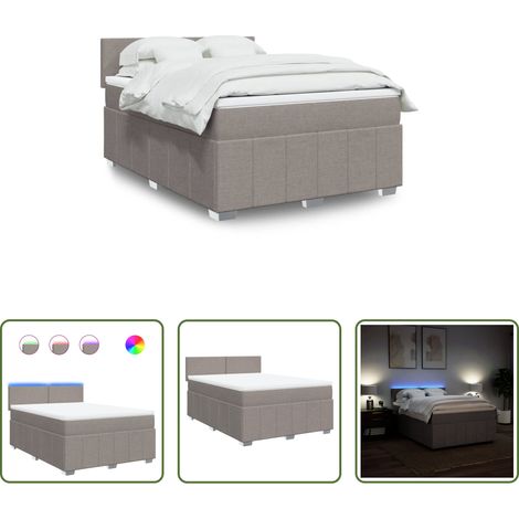 vidaXL LED-Beleuchtung - Boxspringbett mit Matratze Taupe 140x200 cm Stoff (1/5)