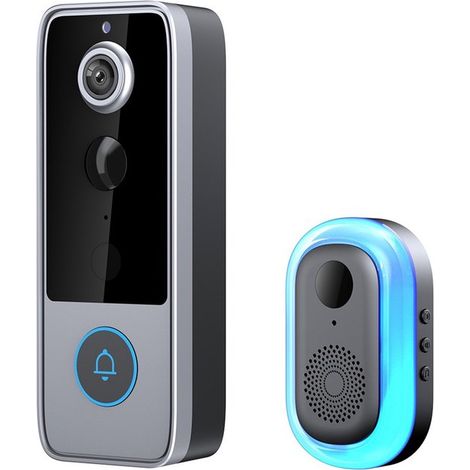 Sonnette vidéo Wi-Fi sans fil avec carillon, sonnette vidéo intelligente HD 1080p avec caméra, fonctionne sur piles, détecteur de mouvement PIR, vision nocturne, deux (1/4)