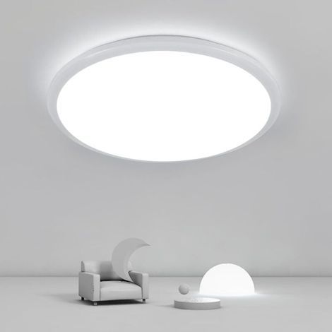24W Plafonnier LED, 30cm Lampe Plafond 2400LM Imperméable IP44 Lampe de Plafond LED Moderne Rond 6000K Applicable à Salle de Bain, Chambre, Cuisine, Salon, Balcon (1/5)
