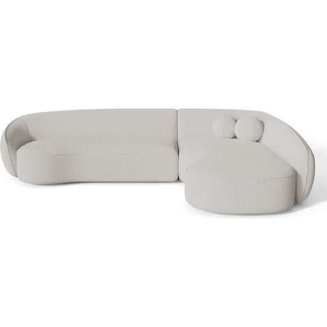 Canapé d'angle droit 4 places en tissu bouclette blanc cassé (1/4)