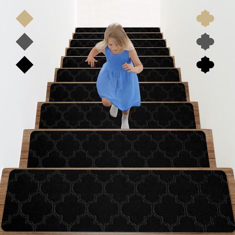 Alfombrilla antideslizante, peldaños autoadhesivos para escaleras, aptos para niños y personas mayores, color negro, 76 x 20 cm, 10 unidades. (1/5)