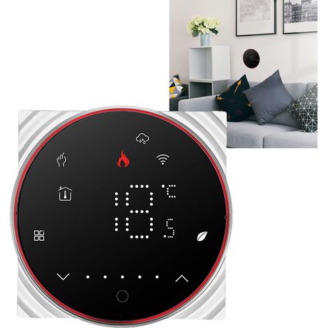 Thermostat connecté WiFi écran LCD régulateur de température intelligent pour chauffage au sol maison boîtier encastré 86x86 95-240V 5A noir (1/5)