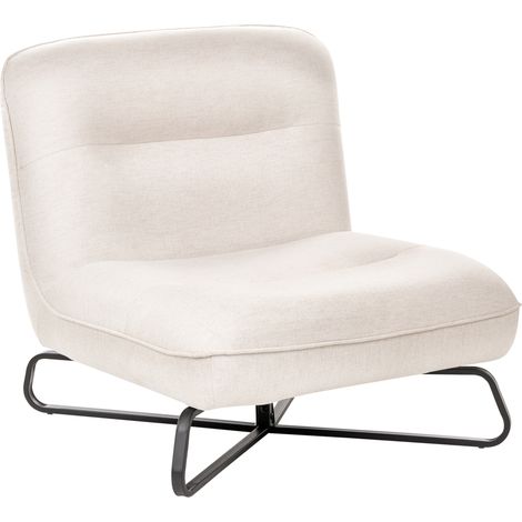Sillón de tela con asiento ancho sin brazos decorativo base de metal blanco crema Lindal