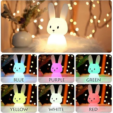 Luce notturna a forma di coniglio con controllo touch a 7 colori, lampada decorativa per bambini e Natale (1/4)