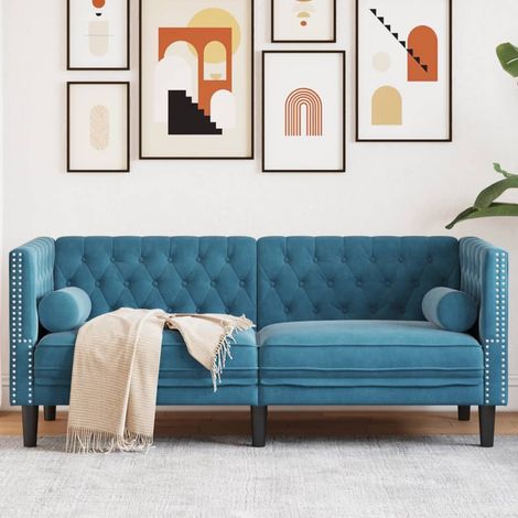 vidaXL Divano Chesterfield con Rinforzi 2 Posti Blu in Velluto (1/6)
