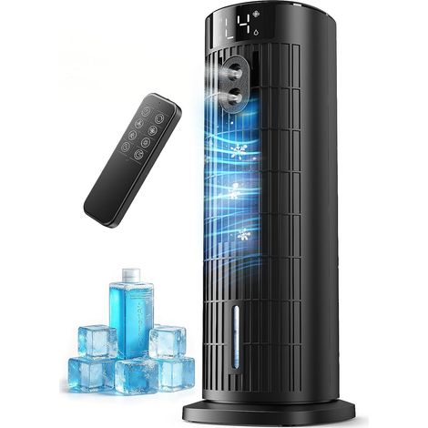 Climatiseur Mobile Portable Rafraîchisseur d'air Silencieux pour Chambre - Puissance 7,5 m/s, Oscillation 90°, 4 Vitesses, 2 Modes, Minuteur 10H, Télécommande, Sans Lame, Noir Carbone (1/5)