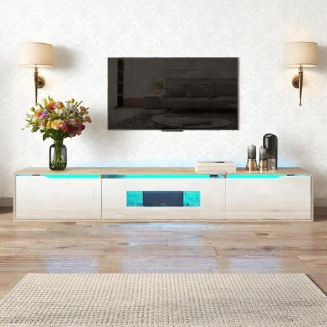 TV Lowboard Weiß Hochglanz mit LED, 180cm, Hängend oder stehend, 16 Farben (1/5)