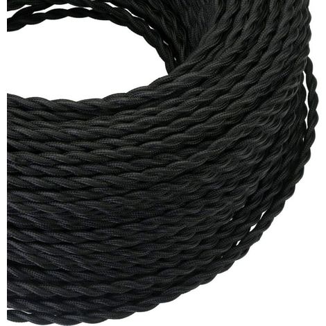 Cavo elettrico tessile da 10 m, cavo in corda di canapa intrecciata retrò 2x0,75 mm², 2 fili intrecciati, per lampada a sospensione fai da te/nero (1/4)