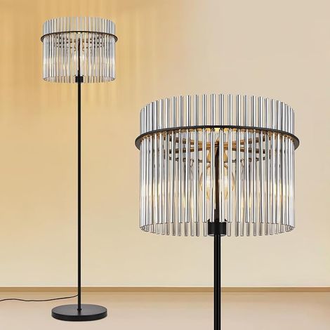 GBLY Stehlampe Schwarz Glas E27 Standleuchte Mit Fußtaster Modern Leselampe Ohne Leuchtmittel Für Wohnzimmer Schlafzimmer Büro (1/5)
