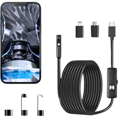 5 m 1080P Caméra d'inspection endoscopique avec lumière, double objectif HD avec 8 lumières LED, étanchéité IP67, outils flexibles, semi rigide Snak (1/4)