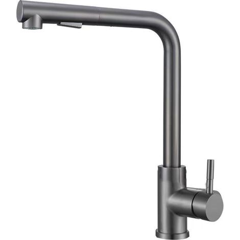 Cross-border e-commerce best-selling hot and cold pull-out kitchen faucet for sinks, washbasins, and dishwashers - telescopic, swivel, splash-proof - gunmetal gray