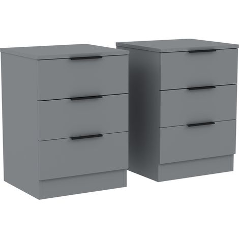 Trega 3 Drawer Bedside Tables Nightstands Set of 2,H 50 x W 39 x D 28 cm, Grey