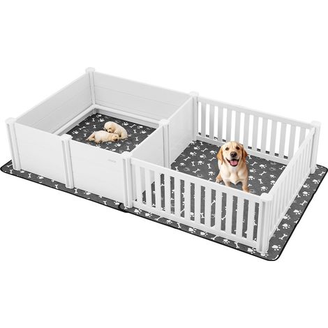 Parc de Mise Bas pour Chien, 237x123x46 cm, Caisse de Mise Bas pour Chiots, avec Porte Hauteur Réglable, Tapis d'Urine Lavable, Boite de Naissance Plastique PVC pour Chiens de Très Grande Race (1/5)