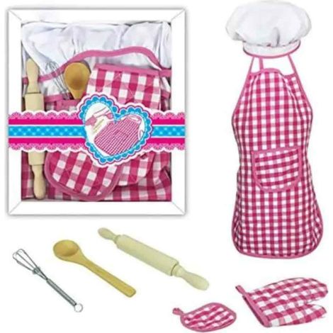Tablier Enfant - Ensemble Cuisine Enfant Avec Toque Gant Manique Rouleau Fouet Cuillère Bois - Jeu De Rôle Cuisinier Pour Enfants 3 À 5 Ans - 1 Set