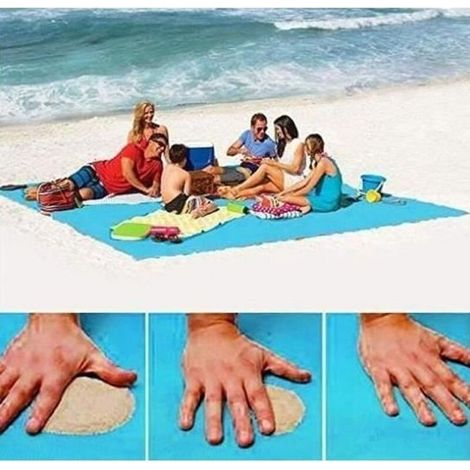 (Bleu)Plage Tapis Anti-sable,Tapis de Plage Anti-sable pour La Plage Pique-Nique Le Camping 200x200cm Bleu (1/4)