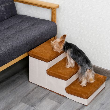 Escalier pliable pour chien à 3 niveaux avec espace de rangement intégré. Charge maximale : 30 kg. (1/4)