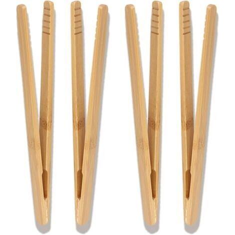 Pair Un ensemble de 4 pinces à toast en bambou, de 18 cm de long, pinces à toast en bois, design antidérapant, réutilisables, adaptées aux grille-pain, services à thé, grille-pain en bois, etc. (1/4)