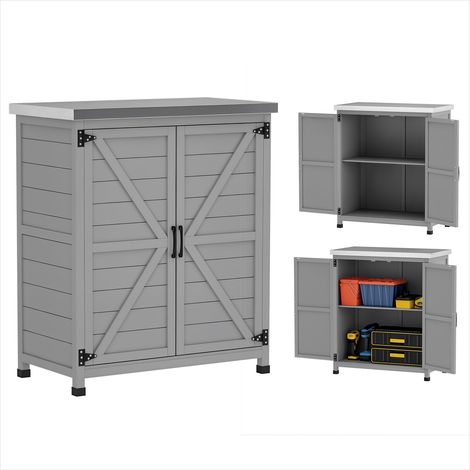 Chariot de jardin Armoire de jardin grise en bois avec plan (1/5)