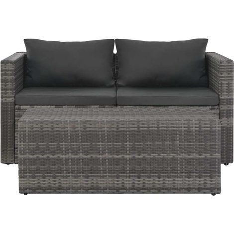 Salon de jardin modulable en résine tressée avec coussins d'extérieur gris 6 pièces (1/5)
