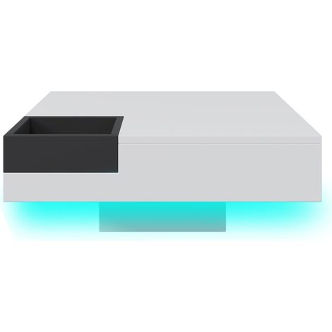 Table basse carrée laquée noire et blanche 72 x 72 x 30 cm avec boîte de rangement amovible et LED multicolore contrôlée par application CHICFURN (1/5)