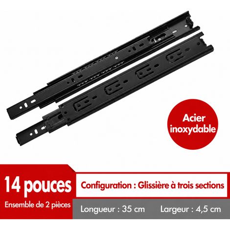 Glissières de tiroir télescopiques 3 sections en acier noir 14 pouces 350 mm SD4510 4510 14 350mm – Livraison gratuite