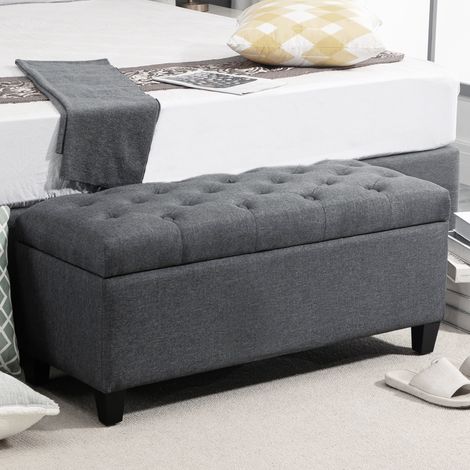 Banco arcón tapizado 100 x 40 x 44 cm gris oscuro (1/5)