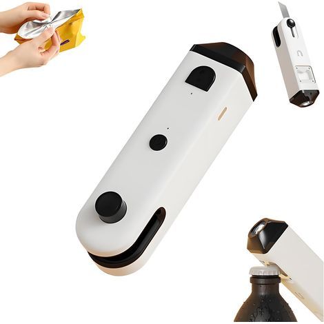 Mini scellant 4 en 1 avec cutter et aimant, lampe de poche LED et décapsuleur, scellant à chaud, machine de scellage thermique portable pour aliments frais, idéal pour la cuisine, le