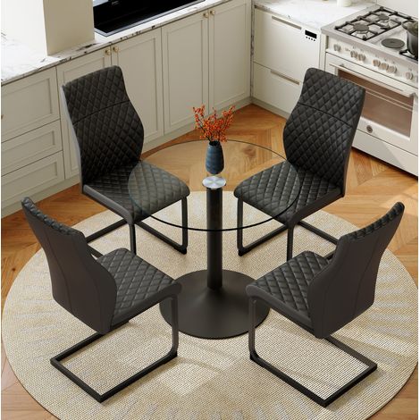 Conjunto de mesa y sillas de comedor redonda de cristal 85 cm, 4 plazas HAVRYA (1/5)