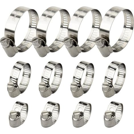 12 Pcs Collier de Serrage Ajustable en Acier Inoxydable Tuyaux Clips Fixation Réglable(10-16 mm 16-25 mm 21-44 mm) (1/5)