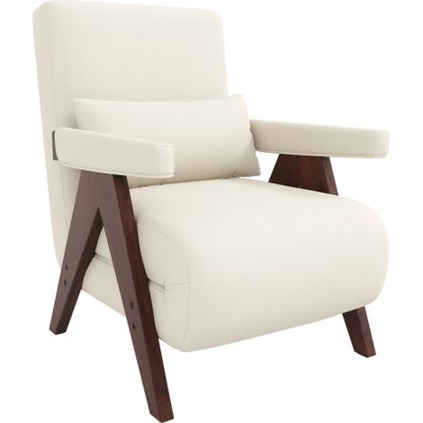 Sillón convertible 3 en 1 en lino, respaldo ajustable 6 posiciones, con cojín y patas de madera, beige (1/5)