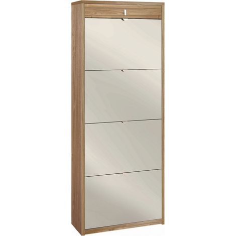 Zapatera con 4 puertas, espejo y 1 cajón, 63L x 29P x h164 – Acabado en madera nogal Stelvio – Sarmog