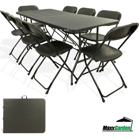 MaxxGarden Vouwtafel - Biertafel - picknicktafel inklapbaar - Rottan zwart - tafel met 8 stoelen (1/5)