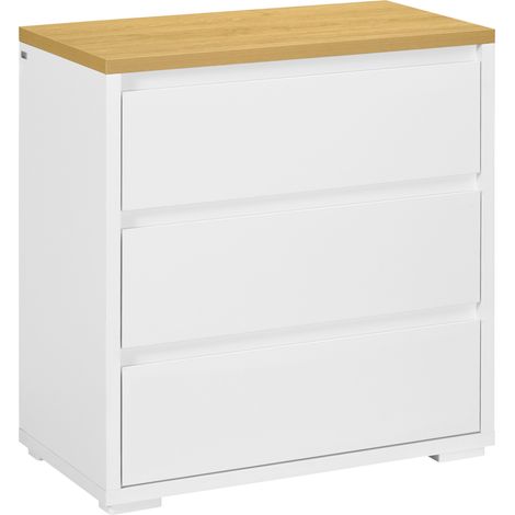 Commode avec 3 tiroirs Commode de chambre sans poignées Commode pour salon Bureau Style moderne 70 x 37 x 75 cm Blanc