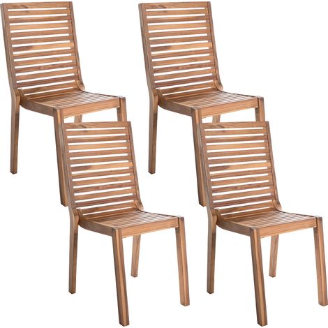 Conjunto de 4 sillas de jardín de madera de acacia rústica sin reposabrazos marrón claro Ombriano