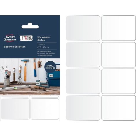 LIVING 32x Werkstatt-Etiketten Silber 47,5x35mm (1/5)