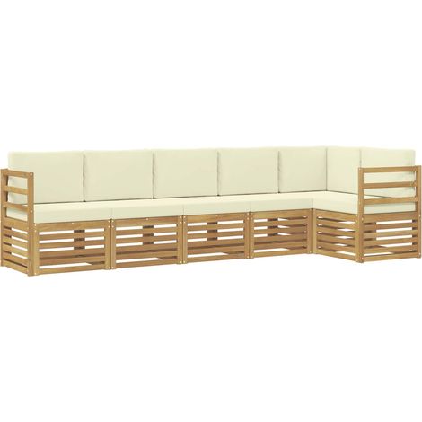 Sectional Sofa Set 6 pcs White and Cream Solid Acacia Wood vidaXL (1/5)