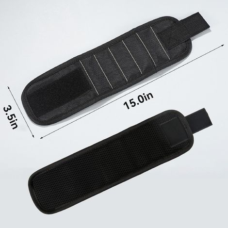 Bracelet porte-outils magnétique, idéal pour un père ou un collègue. Comprend 15 aimants intégrés, taille ajustable, et permet de fixer vis, clous et clés. Lot de 2. (1/4)
