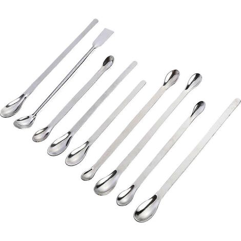 Cuillères à échantillonner, pelles de laboratoire et spatules de mélange en acier inoxydable 9 en 1 (argenté)-Silver (1/3)