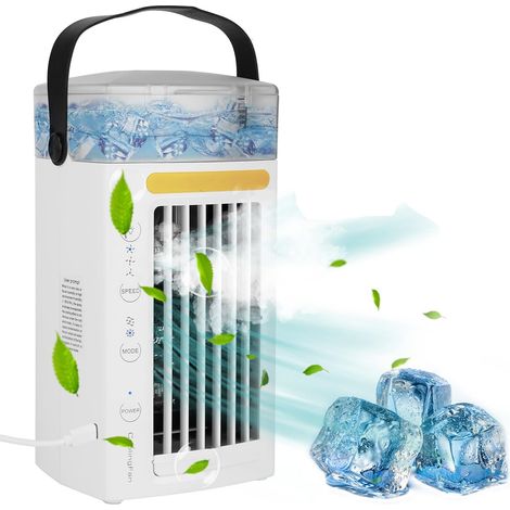Portable Air Conditioner, 480ml Water Tank, 3-Speed Desk Cooling Fan, Evaporative Air Cooler with Night Light-White (1/5)
