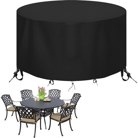 Schutzhülle für runden Gartentisch 198 x 84 cm – Wasserdichtes Oxford-Gewebe – UV- und Wetterschutz – Kordelzug (1/5)