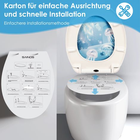 Abattant WC allongé imprimé avec motif décoratif élégant, couvercle en UF, fermeture lente et silencieuse, charnières réglables et structure durable en urée-formaldéhyde (1/5)
