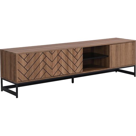 Vente-Unique – Meuble TV MDF 180 cm avec 3 portes et 2 niches – Système Soft Close – Finition naturelle et noire – Charge 75 kg (1/5)