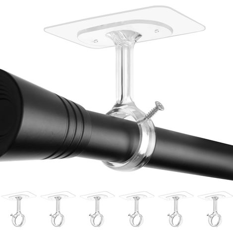 Tringle à Rideaux Sans Perçage, Support pour Plafond/Mur Réglable Compatible Tringles Ø25-32mm, Idéal pour Salle de Bain, Cuisine, Fenêtre, Penderie (Lot de 6, Transparent) (1/5)