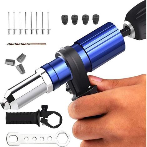 GROOFOO Adaptateur pour pistolet à rivet, tête de pistolet à rivet électrique, outil de perçage pour pistolet à rivet sans fil, accessoires pour adaptateur en alliage d'aluminium (1/5)