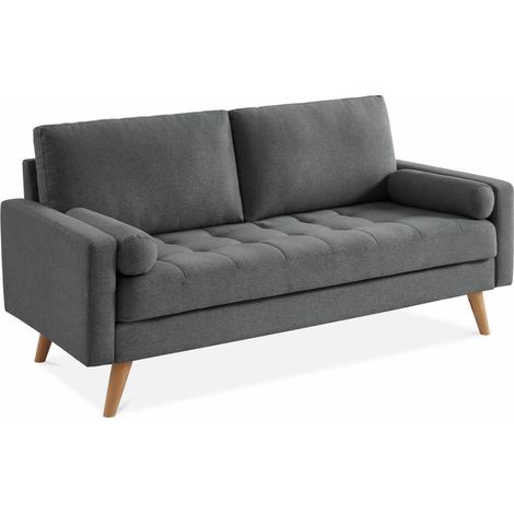 sweeek - 3-Sitzer-Sofa mit kapitoniertem Bezug, Stoff, Dunkelgrau