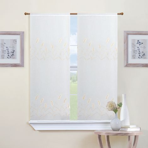 Paire de petits voilages brodés pour fenêtre Taupe 60x120 cm