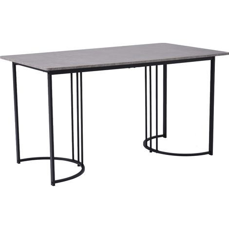 5-teiliges Esszimmer-Set: Tisch 140x80 cm aus grauem MDF mit schwarzen Beinen und 4 Samtstühlen (1/5)