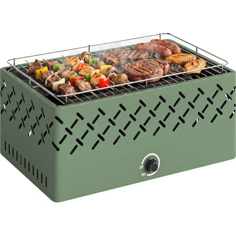 Barbecue au charbon de bois, ventilateur intégré, construction en métal durable, vert (1/5)