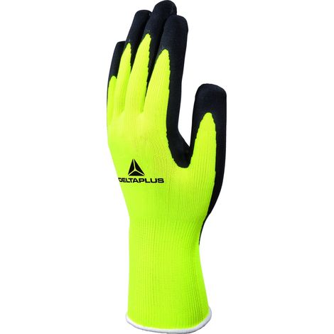 Delta Plus – Gants de manutention taille 10 – Polyester avec revêtement latex – Norme EPI CEE 89/686 – Lot de 2 gants – Jaune (1/5)